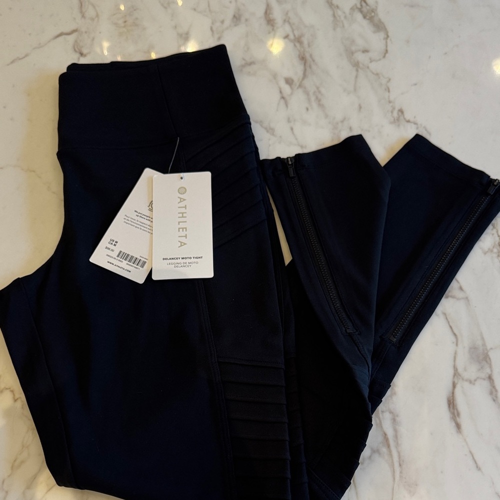 Athleta NWT Women's Black Delancey Moto Tight Leggings, Size M